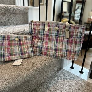 Coach Multicolor Plaid Tote Packable Nylon with Gold Accents - NEW